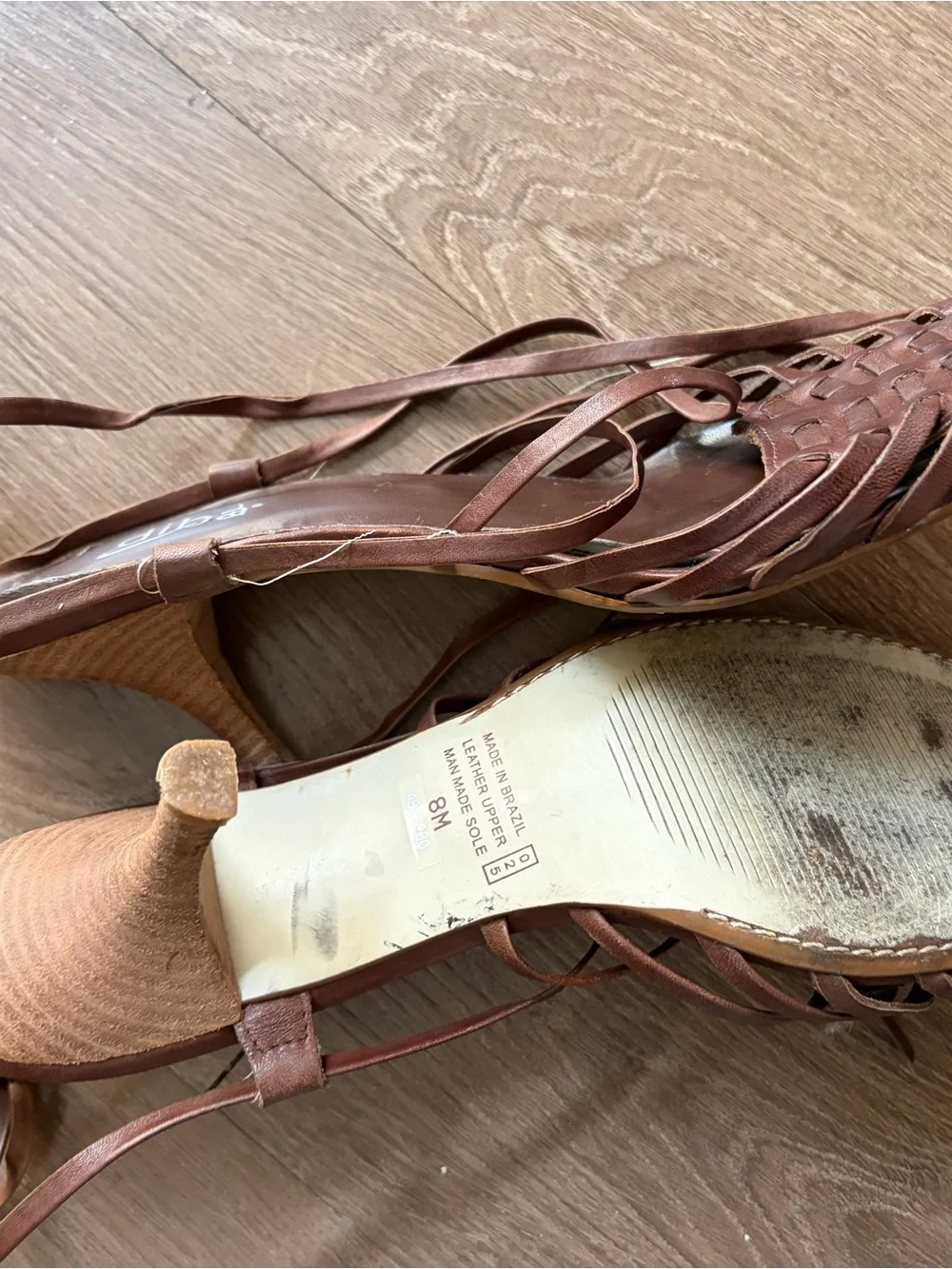 DIBA Brown Woven Leather Lace-Up Kitten Heels - Picture 5 of 6